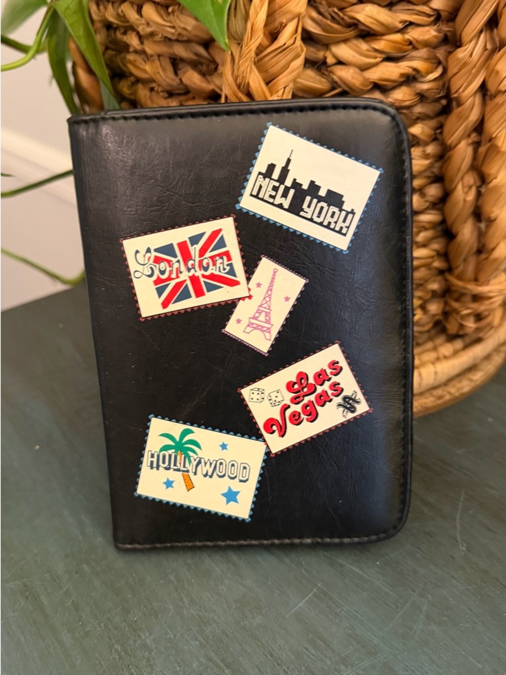 Passport wallet 
Black with lots of compartments